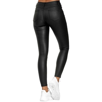 Dámske legíny s efektom wet-look, vysoký pás, umelá koža, jednofarebné, pružné, slim strih, nohavice