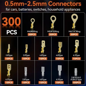 Súprava krimpovacích nástrojov Preciva s 300 plochými konektormi pre 2,8–6,3 mm (0,5–2,5 mm² / AWG