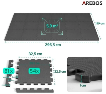 Puzzle podložka na ochranu podlahy, 54 ks, 5,9 m², čierna - A