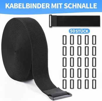 Páska na suchý zip 5 cm x 12 m s 50 přezkami, volně střihnutelná, opakovaně použitelné stahovací