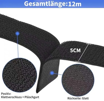 Páska na suchý zip 5 cm x 12 m s 50 přezkami, volně střihnutelná, opakovaně použitelné stahovací