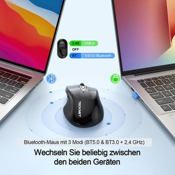 Bezdrôtová myš TECKNET Bluetooth s tromi režimami BT 5.0/3.0 + 2.4GHz, čierna