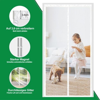 Magnetická sieť proti hmyzu na balkónové dvere, 140x240cm, sieť proti hmyzu na balkónové dvere, biela,