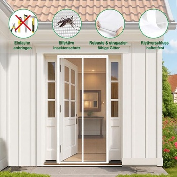 Magnetická sieť proti hmyzu na balkónové dvere, 140x240cm, sieť proti hmyzu na balkónové dvere, biela,