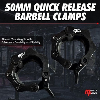 Olympijské objímky na činky MuscleForge, 50mm klipy na závažie do posilňovne, rýchloupínacie svorky na