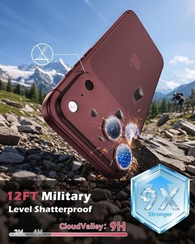 Ochranný kryt CloudValley pro fotoaparát iPhone 18 Pro, třpytivý, celokovový, vínově červený,
