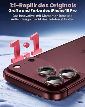 Ochranný kryt CloudValley pro fotoaparát iPhone 18 Pro, třpytivý, celokovový, vínově červený,