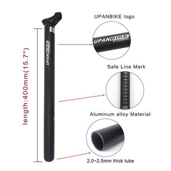 Sedlovka na bicykel UPANBIKE vyrobená z hliníkovej zliatiny, dĺžka 400 mm, priemer 27,2 mm 30,9 mm 31,6
