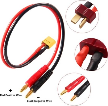 YIXISI 2dílný kabel pro nabíjení RC baterií s T-konektorem a banánkem 4,0 mm, adaptér z T-konektoru