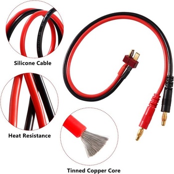 YIXISI 2dílný kabel pro nabíjení RC baterií s T-konektorem a banánkem 4,0 mm, adaptér z T-konektoru