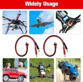 YIXISI 2dílný kabel pro nabíjení RC baterií s T-konektorem a banánkem 4,0 mm, adaptér z T-konektoru