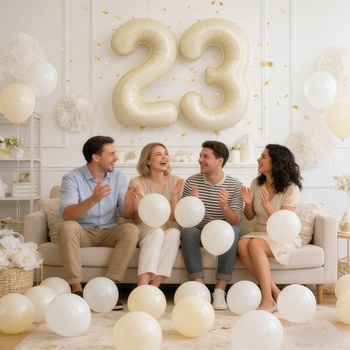 Béžový balónik číslo 23, 40 palcový béžový balónik 23, pieskovo biely héliový fóliový balónik číslo