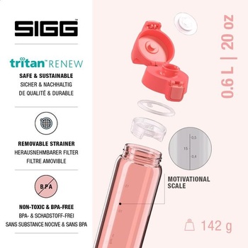 Sigg - Tritánová fľaša na vodu - Total Color ONE Watermelon - Vhodná pre sýtené nápoje - Vhodná do