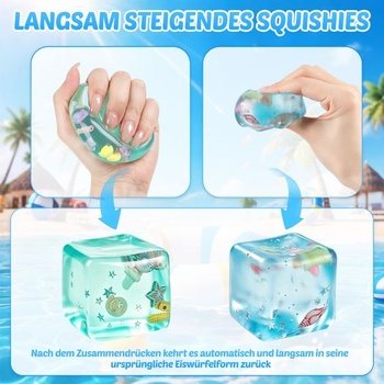 Squishy's Cube Stress Ball - Senzorické stresové loptičky s plávajúcimi mušľami a hviezdami, Stress Ball