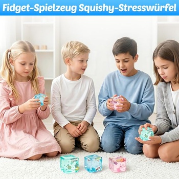 Squishy's Cube Stress Ball - Senzorické stresové loptičky s plávajúcimi mušľami a hviezdami, Stress Ball
