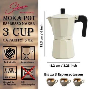 Espresso kávovar na 3 šálky, kanvica na espresso 150 ml, hliníkový kávovar, ITALIA, espresso