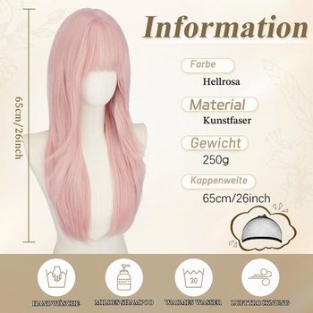Dámská paruka RUWISS růžová s ofinou 65 cm