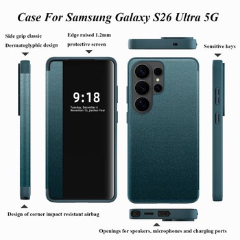 Ochranný kryt pre Samsung S26 Ultra, flipové púzdro, číry výhľad, tenké, flipové púzdro pre