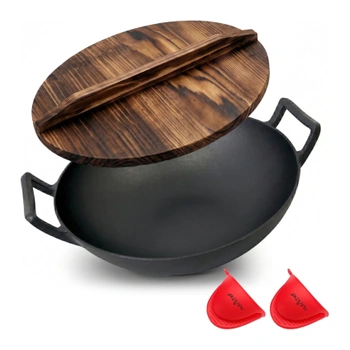 Wok panvica Nutrichef s dreveným vekom, 29 cm