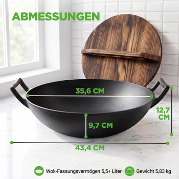 Wok panvica Nutrichef s dreveným vekom, 29 cm
