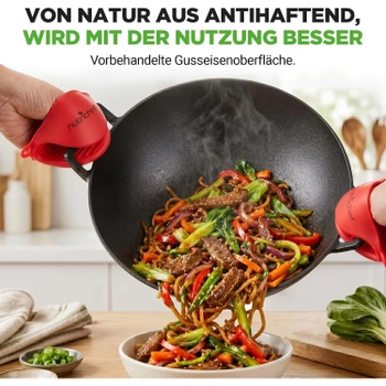 Wok panvica Nutrichef s dreveným vekom, 29 cm