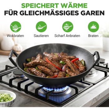 Wok pánev Nutrichef s dřevěným víkem, 29 cm