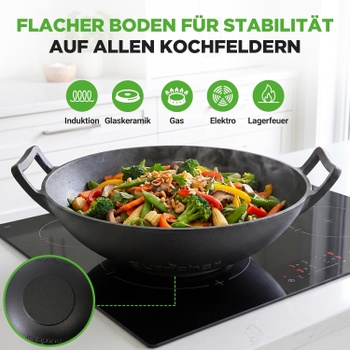 Wok pánev Nutrichef s dřevěným víkem, 29 cm