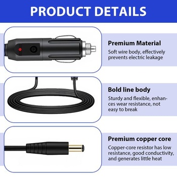 Kabel zapalovače cigaret 12V, 1,5m nabíjecí kabel pro DVD přehrávač do auta