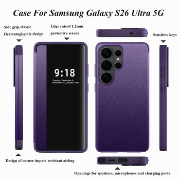 Ochranný kryt pre Samsung S26 Ultra, flipové púzdro, číry výhľad, tenké, flipové púzdro pre