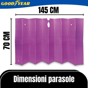 Slnečná clona do auta Goodyear predná 70 x 145 cm obojstranná s prísavkami – univerzálna slnečná