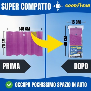Slnečná clona do auta Goodyear predná 70 x 145 cm obojstranná s prísavkami – univerzálna slnečná