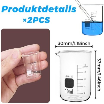 2 x 10ml sklenené odmerky, priehľadné laboratórne mini odmerné valce