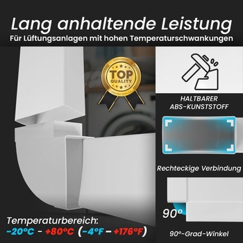 Repa Market 90° ploché potrubí 110 x 55 mm - Horizontální obdélníková spojka potrubí - ABS plastová