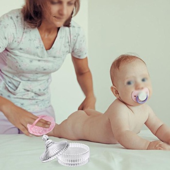 Dózička na telový púder so strapcom, priehľadná sklenená dóza na detský púder