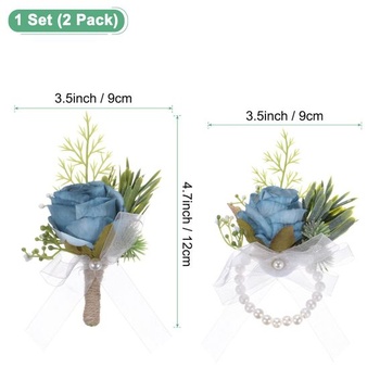 Sada M METERXITY 1 korzet na zápěstí a boutonniéra, náramek z umělé růže a pánský korzet na