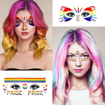 DPKOW Dúhové dočasné tetovanie pre gay pride očný make-up, 10 listov LGBT dúhové tetovanie na tvár