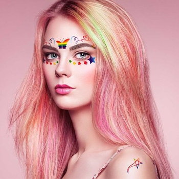 DPKOW Dúhové dočasné tetovanie pre gay pride očný make-up, 10 listov LGBT dúhové tetovanie na tvár