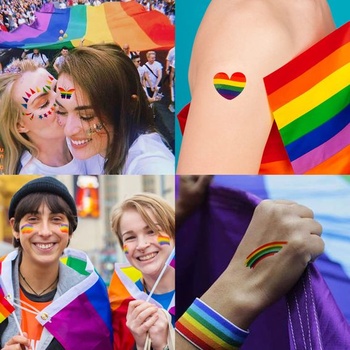 DPKOW Dúhové dočasné tetovanie pre gay pride očný make-up, 10 listov LGBT dúhové tetovanie na tvár
