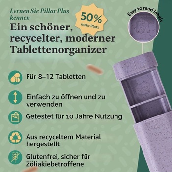 Krabička na lieky PILLAR PLUS XL, 7-dňový týždenný box | Veľká levanduľová krabička na lieky Pillar
