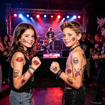 Rock and Roll tetovanie pre deti, 10 listov Rock Band Punk detské tetovanie sada šetrná k pokožke