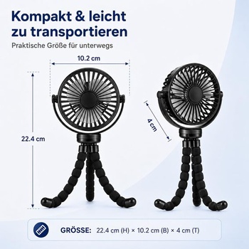 Ventilátor do kočárku, přenosný USB ventilátor pro více scén, přenosný ventilátor s otočením o