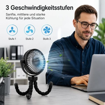 Ventilátor do kočárku, přenosný USB ventilátor pro více scén, přenosný ventilátor s otočením o