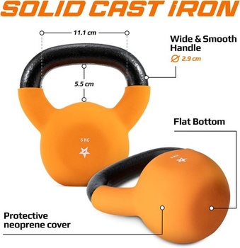 Yes4All HCR1 Neoprenem potažené kettlebelly, silové tréninkové kettlebelly - 6 kg oranžové