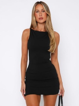 Sexy dámske mini šaty bez rukávov s lodičkovým výstrihom, elegantné letné šaty, obopínajúce postavu,