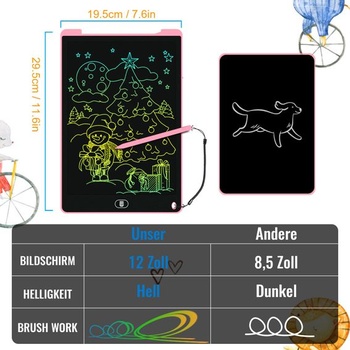 2 farebné LCD písacie tablety 12 palcov, kresliaca doska, mazateľná ružová