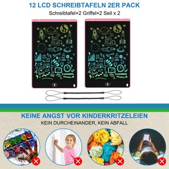 2 farebné LCD písacie tablety 12 palcov, kresliaca doska, mazateľná ružová