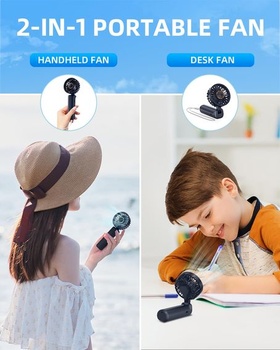 Prenosný ručný ventilátor, mini stolný ventilátor, skladací, 1800 mAh, oscilácia 180 °, 3 rýchlosti,