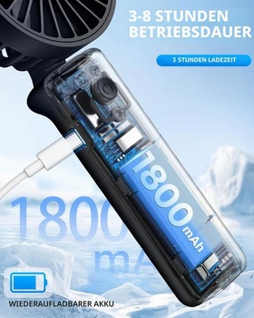 Prenosný ručný ventilátor, mini stolný ventilátor, skladací, 1800 mAh, oscilácia 180 °, 3 rýchlosti,