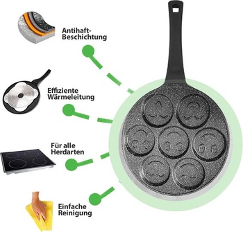 Palacinková panvica Amalindo Ø26cm | Palacinková panvica so 7 otvormi Smiley | Nepriľnavý povrch |