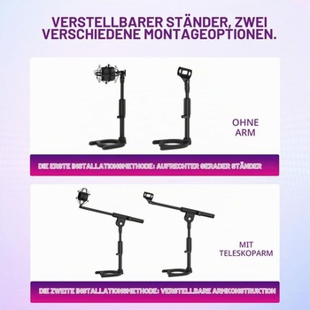 Stolný mikrofónový stojan s odpruženým držiakom - výškovo nastaviteľný 28-40 cm, otočný o 180 ° sa